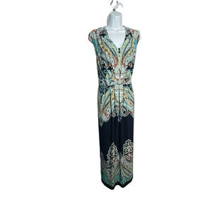 Chicos size 3 slinky maxi dress sleeveless paisley print multicolor 16 XL
